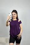 Omuz Kesik İnci Detaylı Viskon Bluz Mürdüm - 80057.599.
