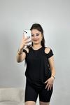 Omuz Kesik İnci Detaylı Viskon Bluz Siyah - 80057.599.