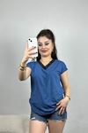 Yakası Dantel Detaylı Viskon Bluz İndigo - 80060.599.