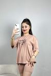 Viskon Baskılı Şortlu Takım Bej - 50323.1857.