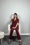 Milan Kumaş Düğmeli Pijama Takımı Bordoekose - 70455.1048.