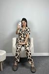Milan Kumaş Düğmeli Pijama Takımı Kahveleopar - 70455.1048.
