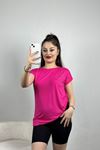 Pul Detay Kısa Kol Bluz Fuşya - 40259.599.