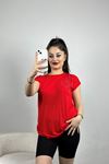 Pul Detay Kısa Kol Bluz Kırmızı - 40259.599.