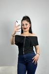 Madonna Yaka Fermuarlı Bluz Siyah - 70334.224.