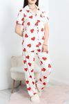 Milan Kumaş Düğmeli Pijama Takımı Beyazkırmızı - 70455.1048.