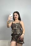Milan İp Askılı Şortlu Pijama Takım Kahveleopar - 70185.1857.