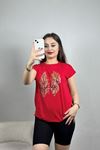 Yaprak Desenli Viskon Bluz Kırmızı - 80059.599.