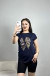 Yaprak Desenli Viskon Bluz Lacivert - 80059.599.