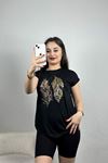 Yaprak Desenli Viskon Bluz Siyah - 80059.599.