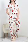 Milan Kumaş Düğmeli Pijama Takımı Beyazsiyah - 50579.1950.