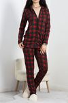 Ring Viskon Düğmeli Pijama Takımı Kırmızızümrüt - 50582.1950.