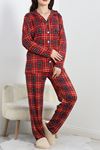 Milan Kumaş Düğmeli Pijama Takımı Kırmızıekose - 50583.1950.