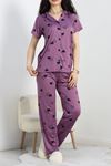 Milan Kumaş Düğmeli Pijama Takımı Lilasiyah - 50579.1950.