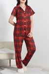 Milan Kumaş Düğmeli Pijama Takımı Kırmızıekose - 50579.1950.