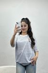 Çizgili Oversize Tişört Beyazmavi - 70335.1872.