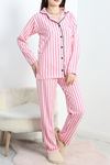 Viskon Düğmeli Pijama Takımı Pembe - 40408.1950.