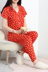 Milan Kumaş Düğmeli Pijama Takımı Kırmızıbeyaz - 50579.1950.