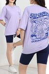 Baskılı Oversize Tişört Lila - 40649.1872.