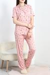 Milan Kumaş Düğmeli Pijama Takımı Pembeçiçek - 50145.1857.