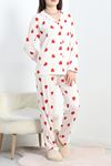 Milan Kumaş Düğmeli Pijama Takımı Beyazkırmızı - 50583.1950.