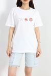 Lüx Penye Dijital Baskılı Oversize Tişört Beyaz - 30531.1878.