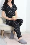 Milan Kumaş Düğmeli Pijama Takımı Siyahpuanlı - 50579.1950.