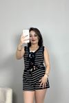 Çizgili Kaşkorse Şortlu Takım Siyahbeyaz - 40938.1748.