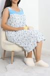 %100 Pamuk Desenli Gecelik Battal Elbise Mavibeyaz1 - 70188.2008.