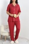 Modal Büyük Beden Düğmeli Pijama Takımı Bordo - 745.1287.