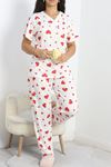 Yaka Dantelli Büyük Beden Pijama Takımı Beyazkırmızı - 50386.1050.