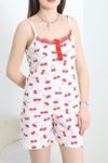 Düğme Detay Süprem Şortlu Pijama Takımı Kırmızıkiraz - 50196.1857.