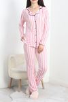 Bamboo Kumaş Düğmeli Pijama Takımı Beyazpembe - 50521.1952.