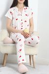Milan Kumaş Düğmeli Pijama Takımı Beyazkırmızı - 50579.1950.