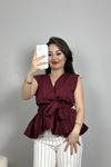 Bağlamalı V Yaka Bluz Bordo - 70292.1794.