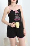 Biyeli Viskon Şortlu Pijama Takımı Siyah - 50321.1857.