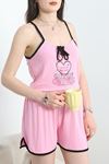Biyeli Viskon Şortlu Pijama Takımı Pembe - 50321.1857.