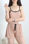 Biyeli Viskon Şortlu Pijama Takımı Vizon - 50319.1857.