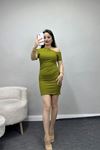 Omuz Detaylı Elbise Yağyeşili - 582978.1592.