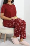Büyük Beden Poliviskon Pijama Takımı Bordobeyaz - 50161.1048.