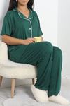 Modal Büyük Beden Düğmeli Pijama Takımı Zümrüt - 745.1287.