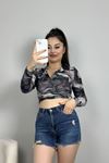 Alaca Desen Crop Bluz Antrasit - 1407.2031.