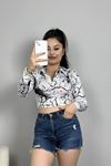 Alaca Desen Crop Bluz Beyazsiyah - 1407.2031.