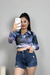 Alaca Desen Crop Bluz Lilasiyah - 1407.2031.