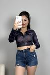Alaca Desen Crop Bluz Morsiyah - 1407.2031.