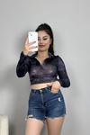 Alaca Desen Crop Bluz Patlıcanmor - 1407.2031.