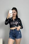 Alaca Desen Crop Bluz Siyahbeyaz - 1407.2031.