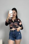 Alaca Desen Crop Bluz Siyahkahve - 1407.2031.