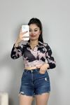 Alaca Desen Crop Bluz Siyahpudra - 1407.2031.