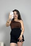 Drapeli Tek Omuz Bluz Kahve - 1488.2031.
